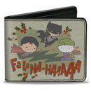 Bi-Fold  Wallet - Justice League Chibi Holiday Christmas Superman and Batman Chasing Joker FALAHA-HAAAAA Greens