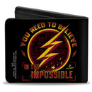 Bi-Fold Wallet - The Flash Logo9 YOU NEED TO BELIEVE IN THE IMPOSSIBLE Black Gold Reds