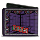 Bi-Fold Wallet - Joker Stained Glass Straitjacket Pose Bat Logo Purples Red Blue White