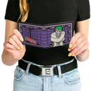 Bi-Fold Wallet - Joker Stained Glass Straitjacket Pose Bat Logo Purples Red Blue White