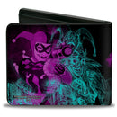 Bi-Fold Wallet - HARLEY QUINN Pow + Aiming Poses Joker Sketch Black Turquoise Fuchsia