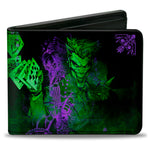 Bi-Fold Wallet - THE JOKER Card Flipping Poses Black Greens Purples