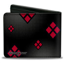 Bi-Fold Wallet - Chibi Harley Quinn Splits Dots Diamonds Black Gray Red