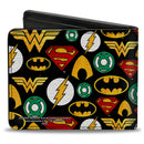 Bi-Fold Wallet - Justice League 6-Superhero Logos Collage Black