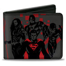 Bi-Fold Wallet - Justice League 2017 4-Superhero Group + Batman Pose Gray Black Red