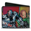 Bi-Fold Wallet - Justice Leage 4-Superheroes and 2-Villains Group Pose Halftone Blocks Multi Color