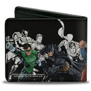 Bi-Fold Wallet - Justice League New 52 5-Superhero Double Action Poses Black White Full Color