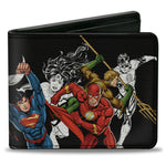 Bi-Fold Wallet - Justice League New 52 5-Superhero Double Action Poses Black White Full Color