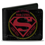 Bi-Fold Wallet - Superman THE ORIGINAL MAN OF STEEL Badge Weathered Black Red Yellow