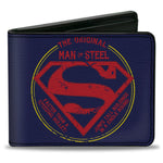 Bi-Fold Wallet - Superman THE ORIGINAL MAN OF STEEL Badge Weathered Blue Red Yellow