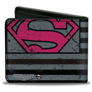 Bi-Fold Wallet - Superman Shield Americana Weathered Gray Black Pink