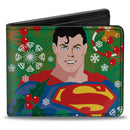 Bi-Fold  Wallet - Superman Holiday Christmas Pose and Icons Greens