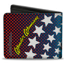 Bi-Fold Wallet - WONDER WOMAN Stars Face Halftone Blues Red Yellow White