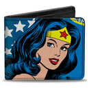 Bi-Fold Wallet - WONDER WOMAN Stars Face Halftone Blues Red Yellow White