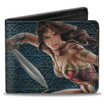 Bi-Fold Wallet - Wonder Woman 2017 Sword Action Pose + Icon Blue/Gold/Red