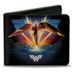 Bi-Fold Wallet - Wonder Woman 1984 Golden Armor Pose WW Logo Topography Black Blues Reds Yellow