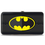 Hinged Wallet - Batman Icon Centered Bat Signal Stripe Black Yellow Grays