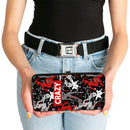 Hinged Wallet - Harley Quinn CRAZY Face Silhouette Poses Diamonds Black Grays Red White