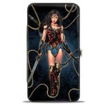 Hinged Wallet - Wonder Woman 2017 Standing Swords Pose + Icon/Lasso of Truth Blues/Golds