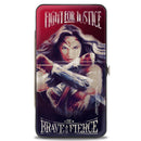 Hinged Wallet - Wonder Woman Deflection Pose FIGHT FOR JUSTICE-BE BRAVE AND FIERCE Weathered Reds/Blues