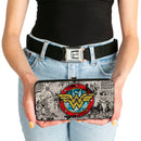 Hinged Wallet - Wonder Woman Logo Comic Scenes Grays Blue Red Yellow