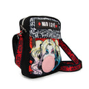 Women's Crossbody Wallet - Harley Quinn MAD LOVE Bubble Gum Pose Black Red