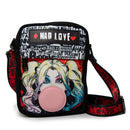 Women's Crossbody Wallet - Harley Quinn MAD LOVE Bubble Gum Pose Black Red