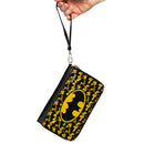 Women's PU Zip Around Wallet Rectangle - Bat Signal Centered Stacked Yellow Black