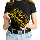 Women's PU Zip Around Wallet Rectangle - Bat Signal Centered Stacked Yellow Black