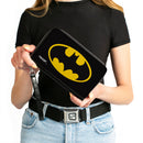 Women's PU Zip Around Wallet Rectangle - Batman Bat Logo Black Yellow