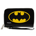 Women's PU Zip Around Wallet Rectangle - Batman Bat Logo Black Yellow