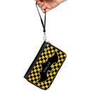 Women's PU Zip Around Wallet Rectangle - BATMAN Bat Logo Close-Up Checker Yellow Black