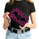 Women's PU Zip Around Wallet Rectangle - BATMAN Bat Logo Close-Up Checker Fuchsia Black