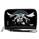 Women's PU Zip Around Wallet Rectangle - Batman Crouching Tech Action Pose Black White Blue Red