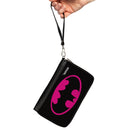 Women's PU Zip Around Wallet Rectangle - Batman Bat Logo Black Fuchsia