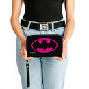 Women's PU Zip Around Wallet Rectangle - Batman Bat Logo Black Fuchsia