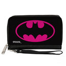 Women's PU Zip Around Wallet Rectangle - Batman Bat Logo Black Fuchsia