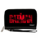 PU Zip Around Wallet Rectangle - THE BATMAN Movie Bat Title Weathered Black Red