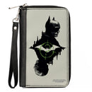 PU Zip Around Wallet Rectangle - The Batman Movie Batman and Riddler Poses and Logos Cityscape Grays Black Green