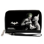 PU Zip Around Wallet Rectangle - BATMAN ARKHAM CITY Batman and Joker Pose Black/Grays