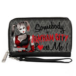 PU Zip Around Wallet Rectangle - Harley Quinn SOMEBODY IN ARKHAM CITY LOVES ME Grays/Black/Red