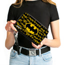 PU Zip Around Wallet Rectangle - Batman Bat Signal Stacked and Centered Yellow/Black