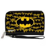 PU Zip Around Wallet Rectangle - Batman Bat Signal Stacked and Centered Yellow/Black