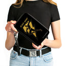 PU Zip Around Wallet Rectangle - BLACK ADAM Lightning Bolt and Action Pose Black Yellows