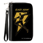 PU Zip Around Wallet Rectangle - BLACK ADAM Lightning Bolt and Action Pose Black Yellows