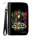 PU Zip Around Wallet Rectangle - Black Adam and Justice Society Group Pose with Logo Black Multi Color