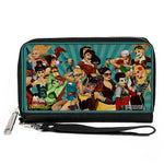 PU Zip Around Wallet Rectangle - DC COMICS BOMBSHELLS Group Pose and Rays Blues