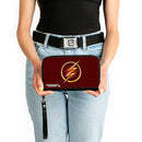 PU Zip Around Wallet Rectangle - The Flash Logo5 Burgundy/Golds