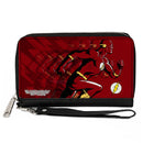 PU Zip Around Wallet Rectangle - The Flash Running Pose and Bolt Trails Reds