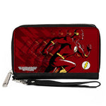 PU Zip Around Wallet Rectangle - The Flash Running Pose and Bolt Trails Reds